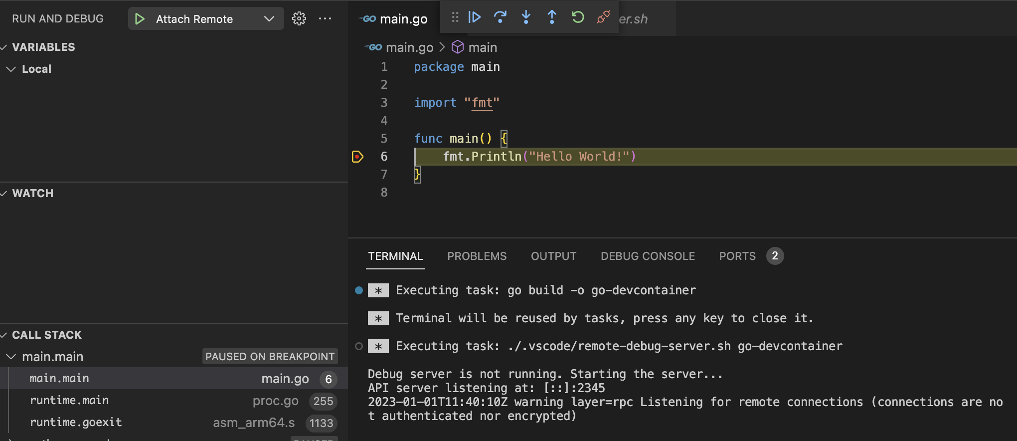 Attach and debug remotely